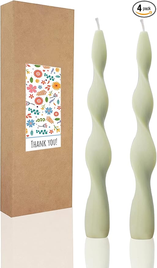 10 Inch Olive Spiral Taper Candles Dripless Twisted Taper Candle Handmade from Vegan Soy Wax for Holiday Wedding Party Home Dinner Decoration Party and Any Occasion,Set of 4(Olive Green-F)
