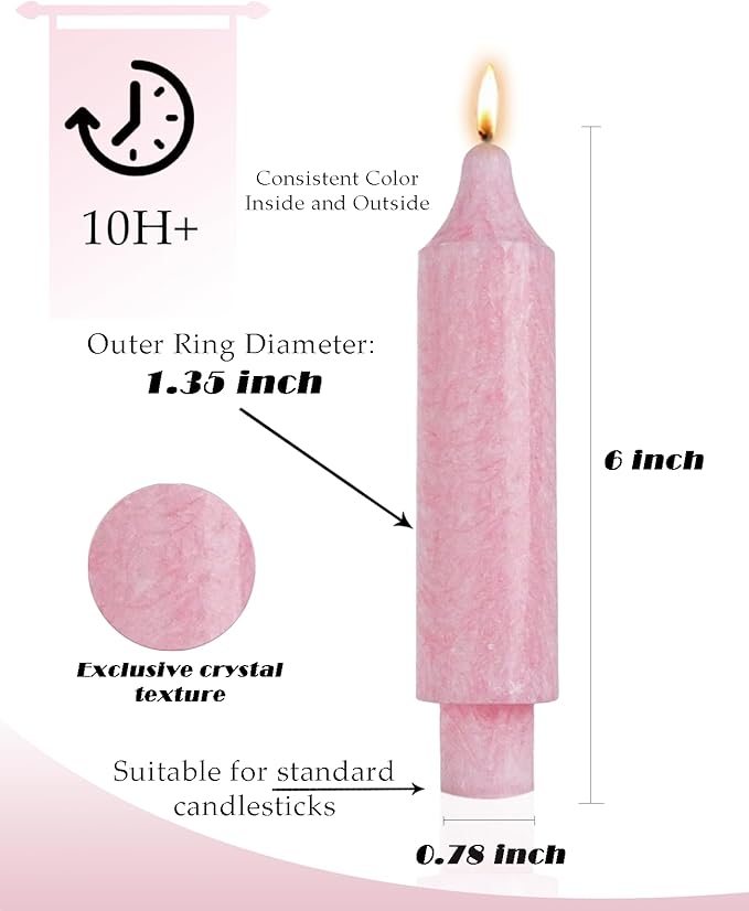 Pink Crystal Short Taper Candle Sticks Dripless Tapered Candles for for Holiday Wedding Party Wax Unscented Dinner 6 inch Set of 4