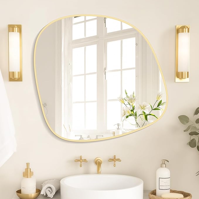 WallBeyond Asymmetrical Mirror, Irregular Wall Mirror, Wall Mirrors Decorative for Bedroom Living Room Entryway Hall, Unique Wall Mirror 27" H x 26" W, Gold