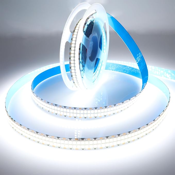 2835 SMD Cold White LED Strip Lights 6500K 16.4ft Double Row 2400 LEDs Flexible LED Strip Tape Light Ribbon Lamp DC 12V LED Daylight Dimmable Strip Lights for Bedroom Lighting