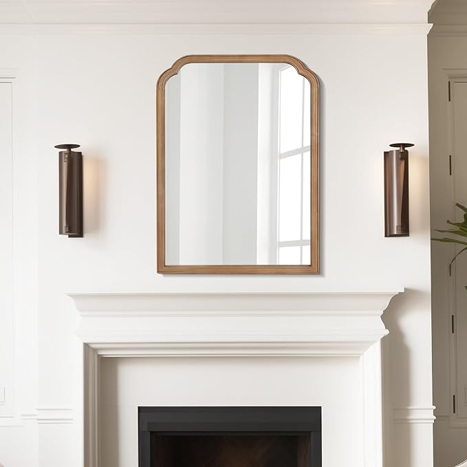 WallBeyond 30" x 40" Wood Bathroom Mirror for Wall Mounted, Rustic Rounded Corner Vanity Mirror for Entryway, Living Room or Bedroom Home Decorative [30" x 40" Honey-Colored]