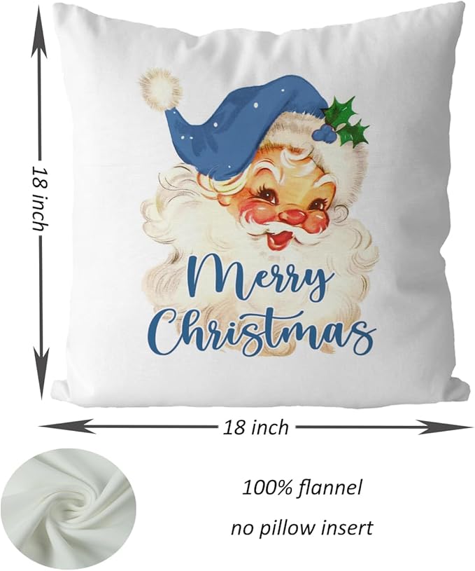 DOTAIN Christmas Pillow Covers,Blue Merry Christmas Pillow Covers 18x18,Vintage Santa Decor,Blue Christmas Decorations Decor,Vintage Christmas Santa Pillow Covers,Blue Vintage Christmas Decorations