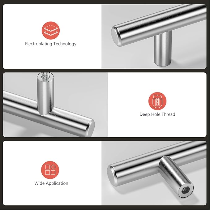 homdiy (10 Pack) Drawer Pulls Brushed Nickel Cabinet Pulls HD201SN Cabinet Hardware Euro Style Drawer Handles 6-1/4in Hole Centers Kitchen Cabinet Handles Cupboard Handles
