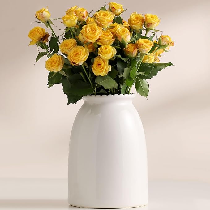 hjn White Flower Vase- Ceramic Vase for Flowers, Modern Vases for Living Room/Home Decor Accents/Entryway/Mantel/Bookshel-White