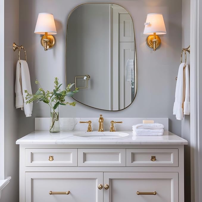 ANDY STAR 30"x40" Asymmetrical Wall Mirror，Brushed Gold Irregular Bathroom Mirror with Stainless Steel Metal Frame, Large Wall-Mounted Mirror for Bathroom, Entryway (Horizontal/Vertical)