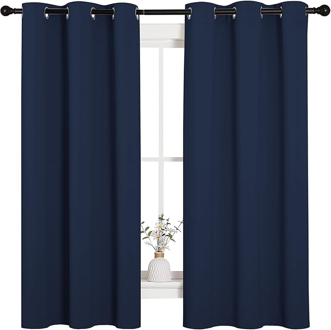 NICETOWN Light Blocking Thermal Insulated Solid Grommet Top Blackout Curtains/Drapes/Panels for Kid's Room (Navy, 1 Pair, 42 x 63 Inch)