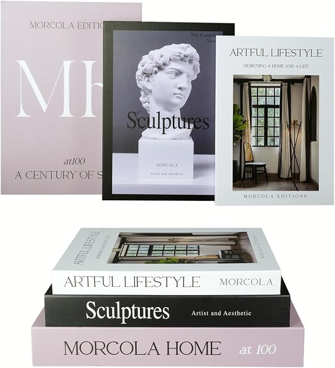Set of 3 Decorative Books for Home Decor,Mid Century Modern Faux Decor Book for Decoration,Fake Books for Coffee Table/Bookshelf/Mantel Decor,Photo Storage or Keepsake Box (Black)