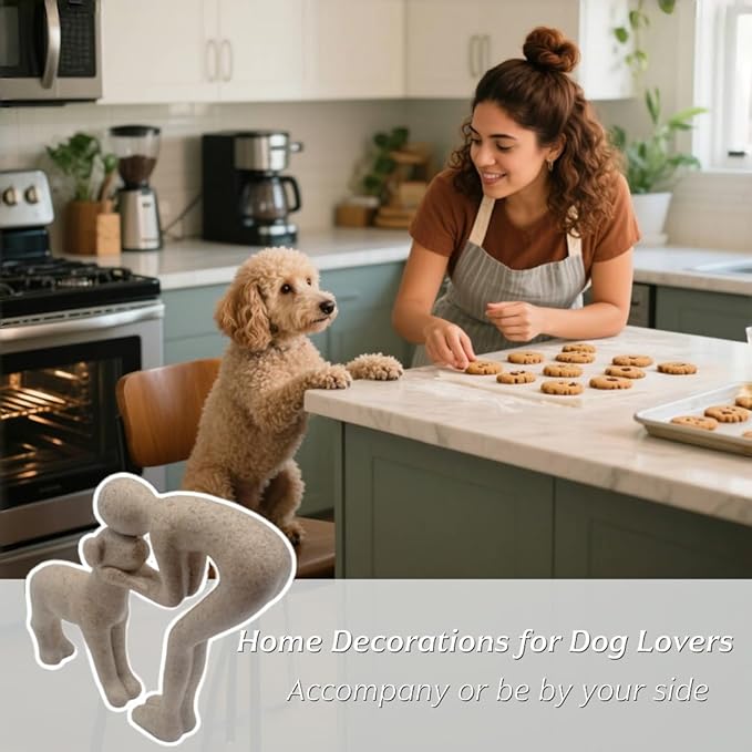Sand Human and Dog Statue Decoration, Cute Pet Sculpture Home Decor Tabletop Ornament Office Living Room Bedroom Home, for Dog Lovers Friends Family Decoration