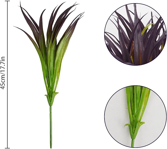 16Pcs Artificial Grass Fake Grass Plants 17.3in Outdoor Plants UV Resistant Faux Greenery Stems for Home Window Garden Patio Pathway Front Porch Halloween Décor Light Green & Purple