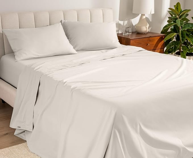 Bare Home 100% Organic Cotton King Sheet Set - Crisp Percale Weave - Lightweight & Breathable - Bedding Sheets & Pillowcases (King, French Beige)