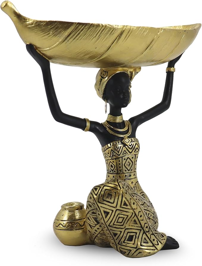 African Statues and Sculptures for Home Decor, Tribal Art Figurines for Living Room Decorations, Gold Vintage Aesthetic Ornament for Bookshelf and Tables, Housewarming Gifts for Women