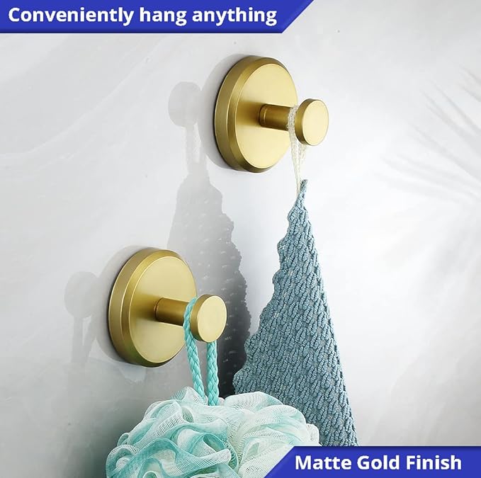 HOME SO Suction Cup Hooks for Shower, Bathroom, Kitchen, Glass Door, Mirror, Tile – Loofah, Towel, Coat, Bath Robe Hook Holder for Hanging up to 15 lbs – Waterproof, Matte Brushed Satin Gold (2-Pack)