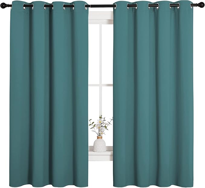 NICETOWN Bedroom Curtain Panels Blackout Draperies, Thermal Insulated Solid Grommet Blackout Curtains/Drapes (Sea Teal, One Pair, 55 by 68-inch)
