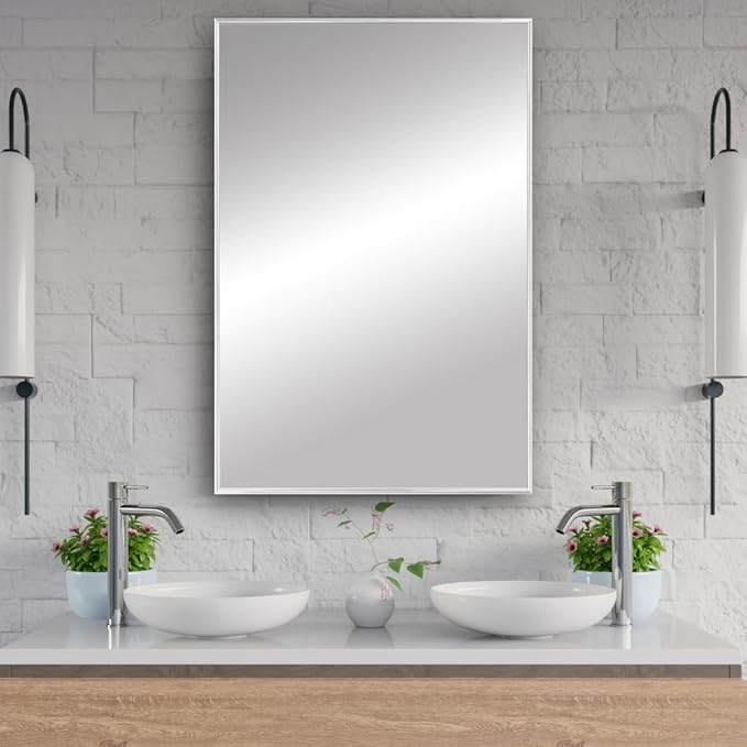 Frame My Mirror White Metal Framed Mirror, 22" x 30" Mirror for Bathroom, Metal Frame, True Reflections Glass, Pure White Finish, Stanton Design, Hangs Horizontally or Vertically, Made in USA