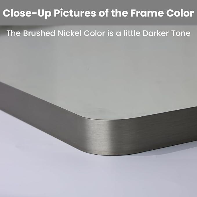 LOAAO 40X30 Inch Brushed Nickel Bathroom Mirror, Rounded Rectangle Silver Metal Frame Mirror, Brushed Nickel, Anti-Rust, Shatter Proof, Hangs Horizontally or Vertically