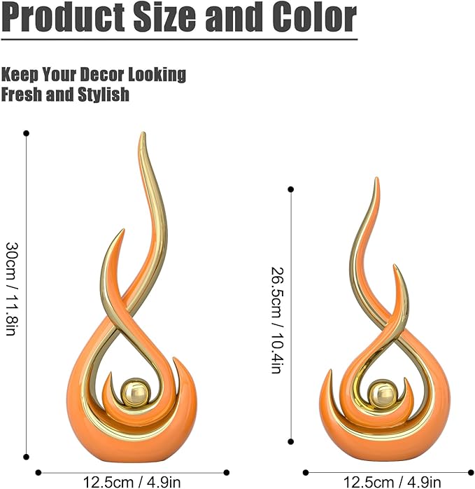 Orange Modern Abstract Art Home Decor Accent,Contemporary Statues Coffee Table Decor for Living Room,Table Centerpieces for Dining Room,Ceramic Sculptures Knick Knacks for TV Stand Show Piece (Orange)