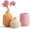 Ceramic Vase for Decor,Small Boho Vases Set for Home,Modern Minimalist Farmhouse Decoration,Decorative Bud Vases for Shelf Decor,Table, Bookshelf, Mantel and Entryway(Pink+Light Yellow+Orange)