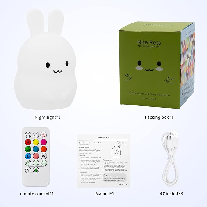 ShaArkMango LED Night Light for Kids Toddler Bed Room Decor Aesthetic, Soft BPA Free Silicone, Cute Animal Night Lamp Color Changing NightLight Dimming & Timer &Rechargeable Baby Shower Gifts