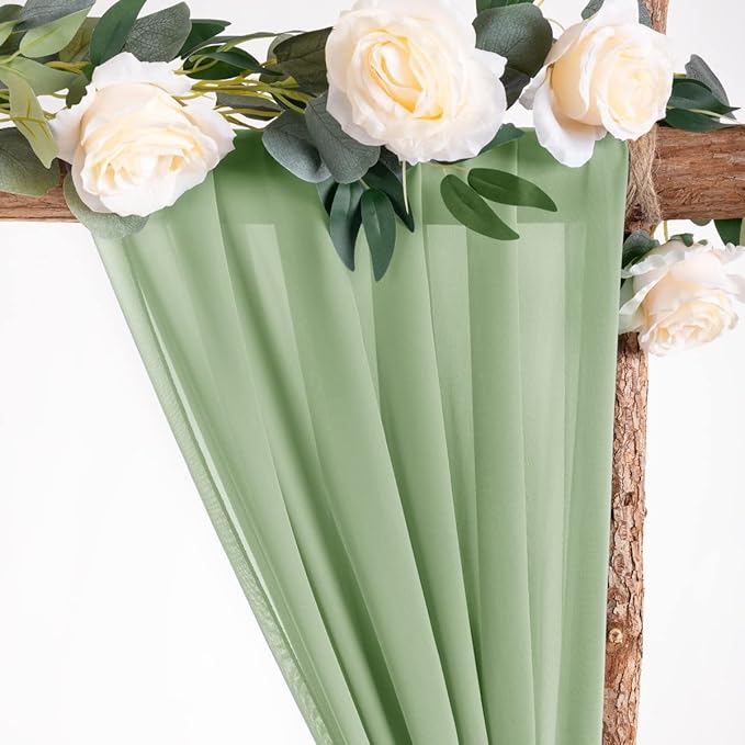 Socomi Wedding Arch Draping Fabric 2 Panels 29" x 19Ft Sage Green Sheer Chiffon Curtain Drapes 6 Yards for Wedding Ceremony Birthday Party Decoration