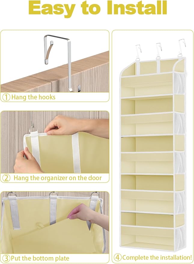 1 Pack Over The Door Storage Organizer with 5 Pockets 10 Mesh Pockets, 44 lbs Weight Capacity Door Hanging Organizers and Storage for Bedroom,Bathroom,Nursery,Kidroom,Babyroom