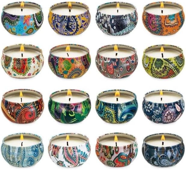 16 Scented Candles Gift,Natural Soy Wax Aromatherapy Candles,Small Portable Tin Candles Set for Mom,Women,Teachers, Colleagues and Friends,2.5 OZ.