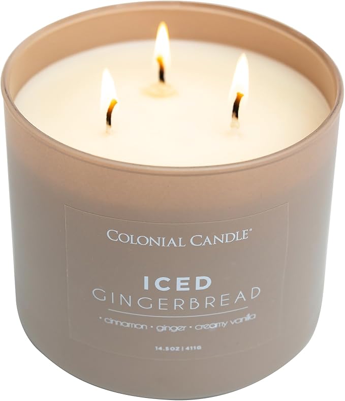 Colonial Candle Iced Gingerbread Scented Jar Candle, Pop of Color Collection, 3 Wick, 14.5 oz - Up to 60 Hours Burn