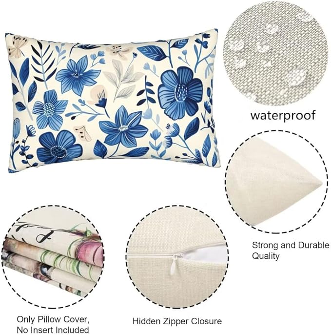 Throw Pillow Covers 16 x 31 Pillow Covers Set of 2 Couch Pillows for Living Room, Blue Throw Pillows with Invisible Zipper, Linen Accent Pillows Decorative Pillows Farmhouse Decor, Scandinavian J334