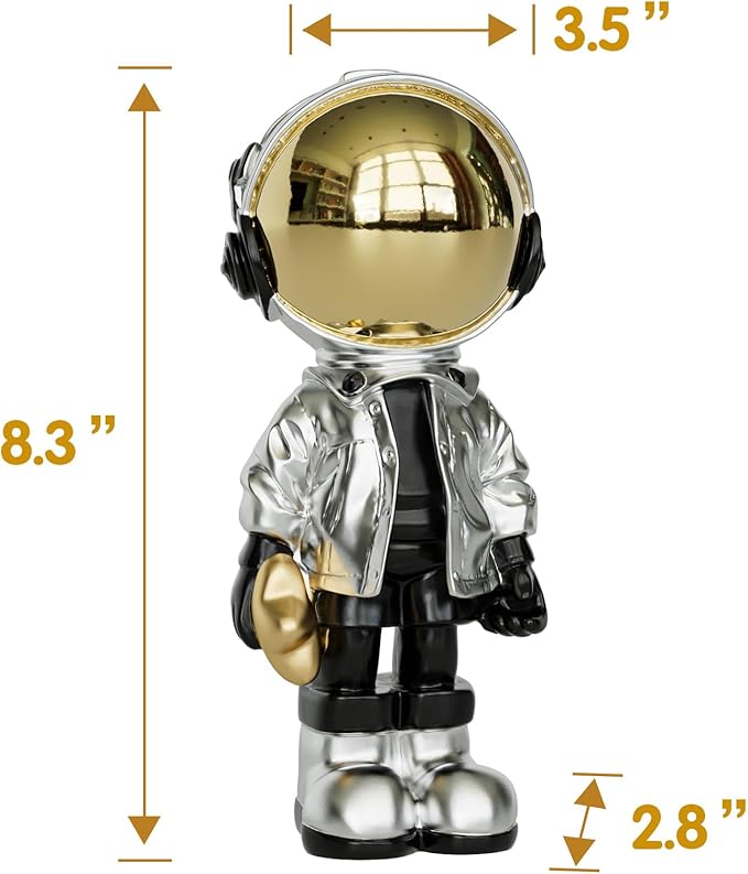 Small Figurine Statue Astronaut Sculpture Decor,Sculpture for Home Decor,Arts Silver Shelf Decoration,Cool Metal Mask Table Decor,Mini Ornament