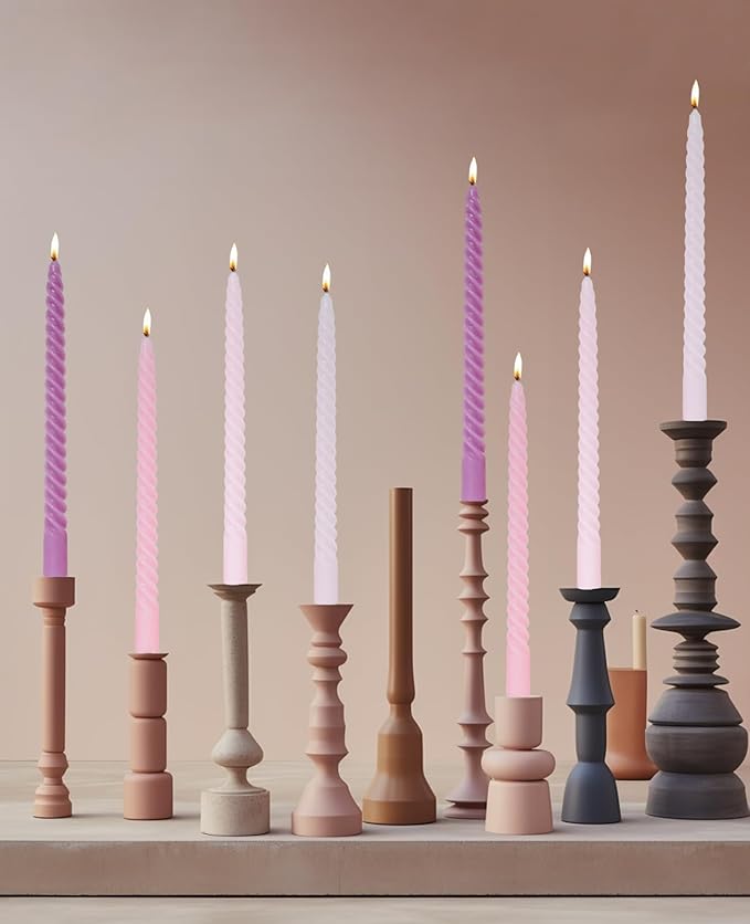 Taper Candle Blue Spiral Candle Sticks,Unscented Pastel Candle for Holiday,Wedding and Home Decoration,10inch,12 Pack(E-Gradient Blue)