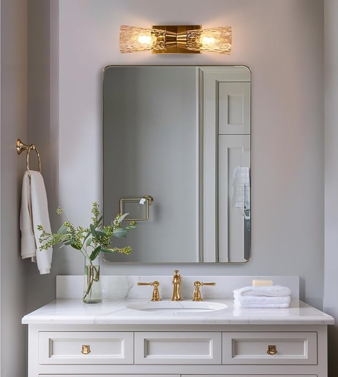 ANDY STAR Gold Bathroom Mirror, 24x36 Brushed Brass Rectangle Metal Frame Mirror for Bathroom, Modern Rectangular Wall Mounted Mirror for Vanity