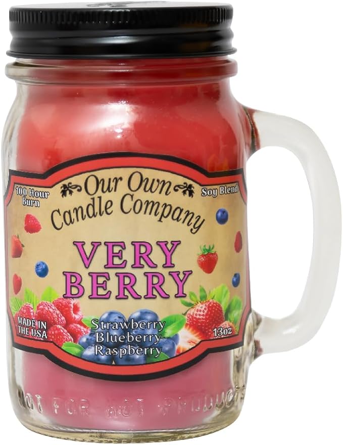 Our Own Candle Company, Very Berry Scented Mason Jar Candle, 100 Hour Burn Time, 13 Ounces