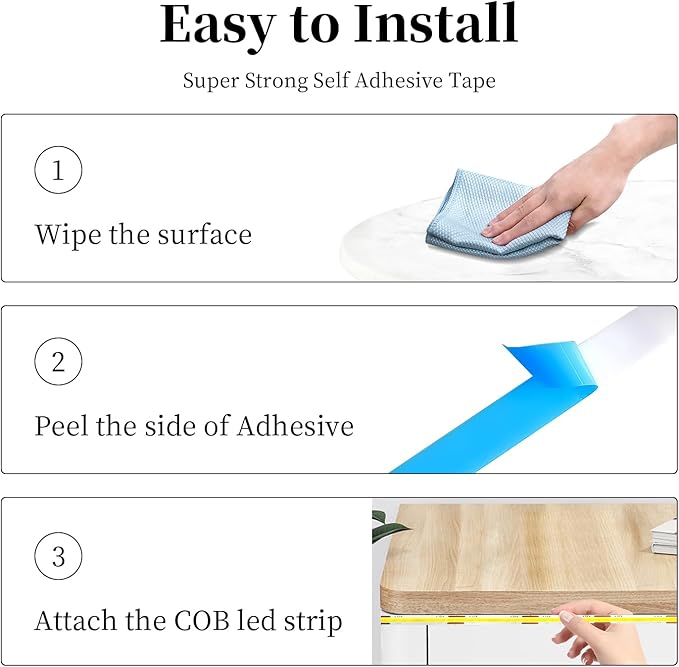 iNextStation COB LED Strip Light Blue 32.8ft/10M DC24V CRI 93+ Flexible LED Tape Lights 8mm for Bedroom, Kitchen, TV Backlight, Cabinet, Stage, Home DIY Lighting Decor(No Plug)