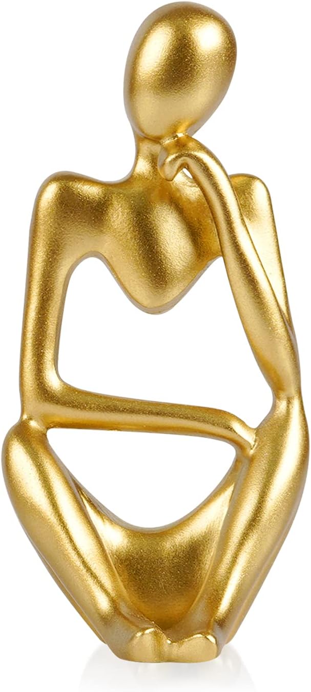 Sandstone Resin Thinker Style Abstract Sculpture Statue Collectible Figurines Home Office Bookshelf Desktop Decor (Small Gold, Right)