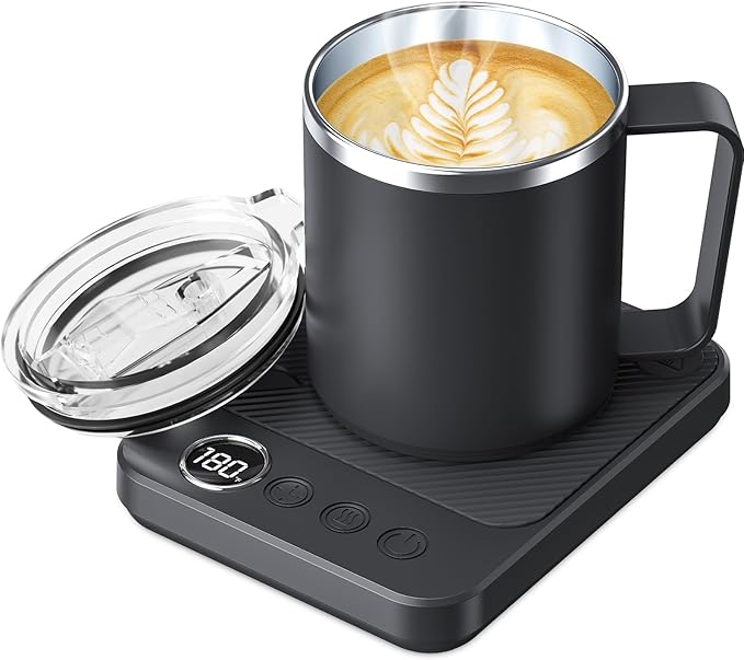 Coffee Mug Warmer & Mug Set for Desk, Electric 36W Coffee Cup Warmer with Auto Shut Off/Timer, Smart Coffee Mug Heater with 16oz Cup for Home/Office, Heated Coffee Cup Gifts for Coffee Lovers,Black