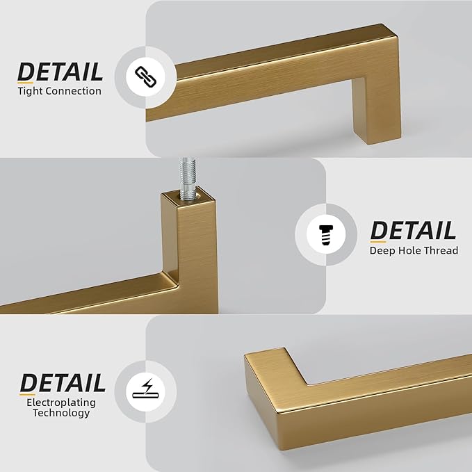 goldenwarm 5 Pack Champagne Bronze Cabinet Pulls Gold Cabinet Handles 2-1/2 Inch Champagne Gold Drawer Pulls Brushed Bronze Drawer Handles Kitchen Square Hardware for Bathroom Dresser