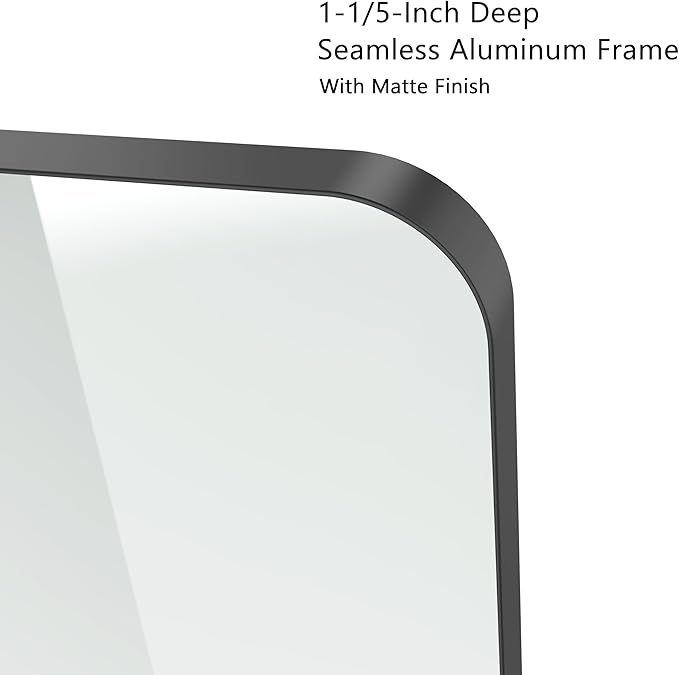 VocalStar 60 x 36 Inch Black Bathroom Mirror for Wall, Large Rounded Rectangle Metal Framed Bathroom Wall Vanity Mirror Farmhouse, 1/4-inch Shatterproof Glass | Ultra-Flush Hanging