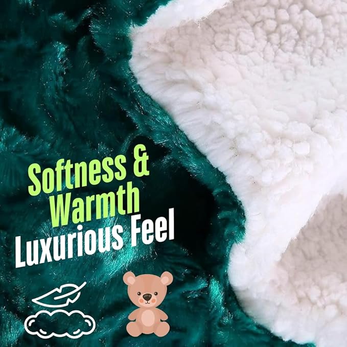 DaDa Bedding Lavish Emerald Green Blue Faux Fur Fuzzy Throw Blanket - Mermaid Scales Design White Sherpa Backside - Soft Warm Plush Bright Vibrant Jewel Tones Embossed for Bed/Couch - 63" x 90"
