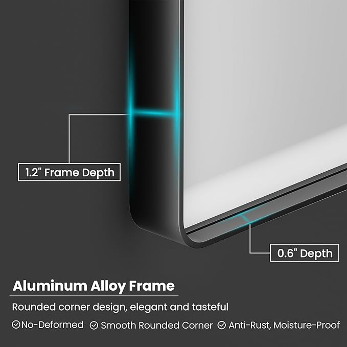 Black Bathroom Mirror 60X36 Inch, Black Metal Framed Mirror for Wall, Rounded Rectangle Matte Bathroom Vanity Mirror with Tempered Glass, Anti-Rust, Horizontal/Vertical