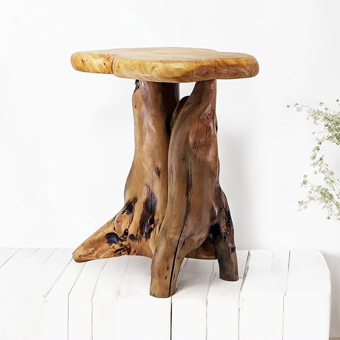WELLAND Natural Tree Stump Stool, 19'' Tall Side Table, Live Edge Stool, Natural Edge End Table, Accent Table, Plant Stand for Living Room, Bedroom,