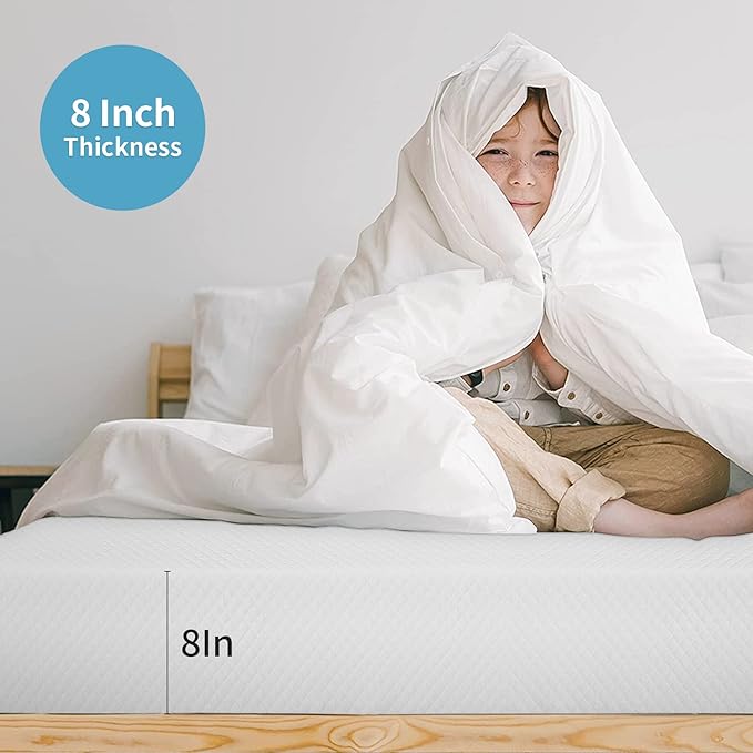 PayLessHere 8 Inch Queen Gel Memory Foam Mattress Fiberglass Free/CertiPUR-US Certified/Bed-in-a-Box/Cool Sleep & Comfy Support
