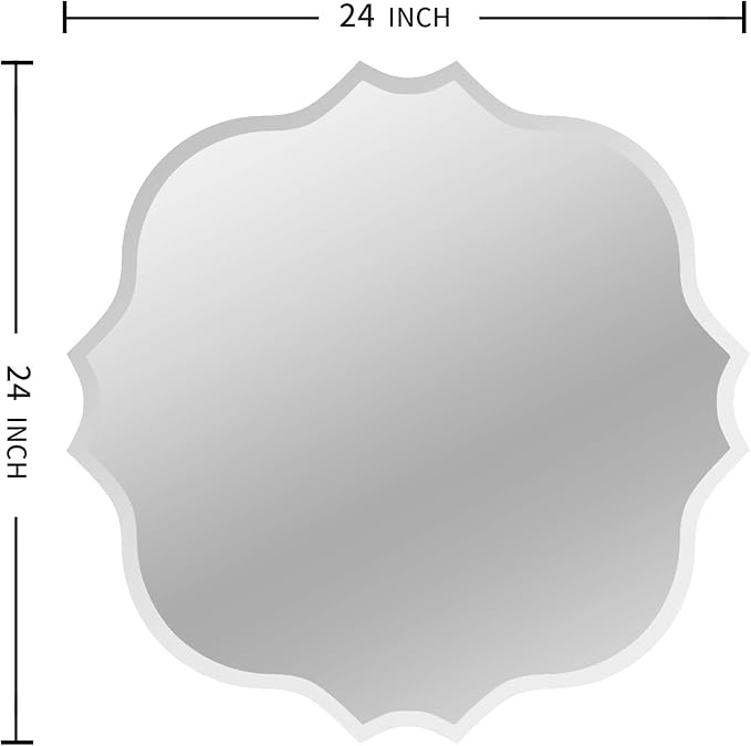 KOHROS Square Scalloped Bathroom Mirror 24" Frameless Beveled Bathroom Vanity Mirror, Anti-Rust, Tempered Glass, Wall Mirror for Bathroom Entryway Bedroom