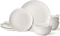 Plates and Bowls Sets - 16 Pieces Ceramic Dinnerware Sets for 4, Embossed White Dish Set Porcelain Kitchen Dishware Sets Dishwasher & Microwave Safe (Snowflake)