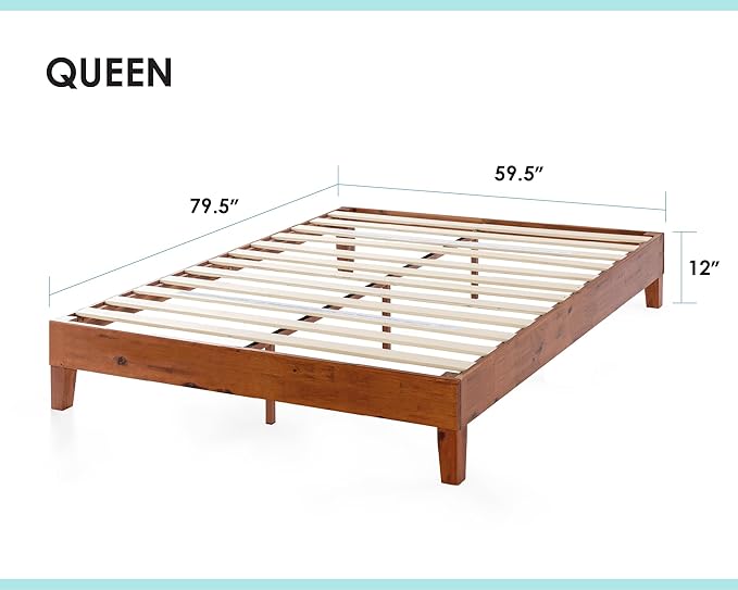 Mellow Naturalista Grand - 12 Inch Solid Wood Platform Bed with Wooden Slats - No Box Spring Needed - Queen (Cherry)