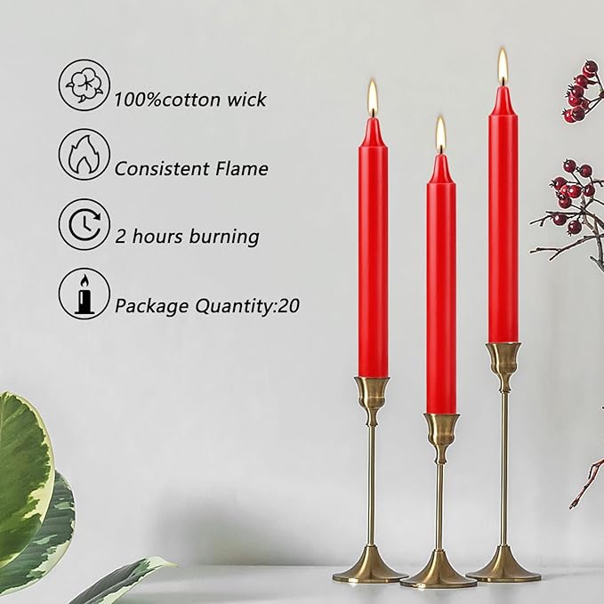 Set of 20 Red Candles –Spell Chime Candles for Christmas,Household, Wedding, Rituals, Prayer, Birthdays, Meditation, Altar,Party and Home Décor Candlesticks - 4 Inch Tall, Unscented (Red)