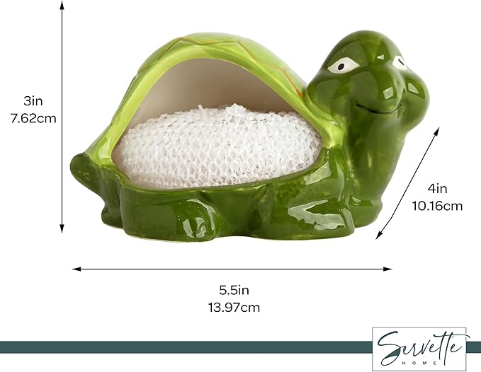 Decorative Dish Sponge Holder for Kitchen Sink (Turtle)