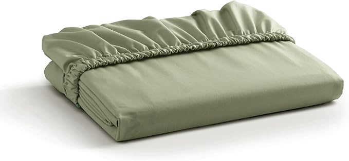 Linen Home 100% Cotton Percale Weave Fitted Sheet, Queen Size, Sage, 1 Deep Pocket Fitted Sheet, Fits Mattress Upto 16" Crisp and Cool Strong Bed Linen, 60"X80"+15"
