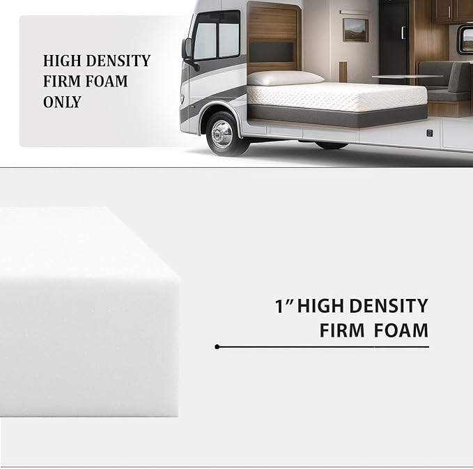 Foamma 1” x 30” x 72” Truck, Camper, RV High-Density Bunk Mattress Topper, Made in USA, Comfortable, Travel Trailer, CertiPUR-US Certified, Cover Not Included