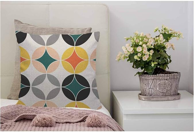 WONDERTIFY Pillow Cover Modern Mid Century Circles Repeat Pattern - Soft Linen Pillow Case for Decorative Bedroom/Livingroom/Sofa/Farm House,Couch Pillow Cushion Covers 18x18 Inch 45x45 cm
