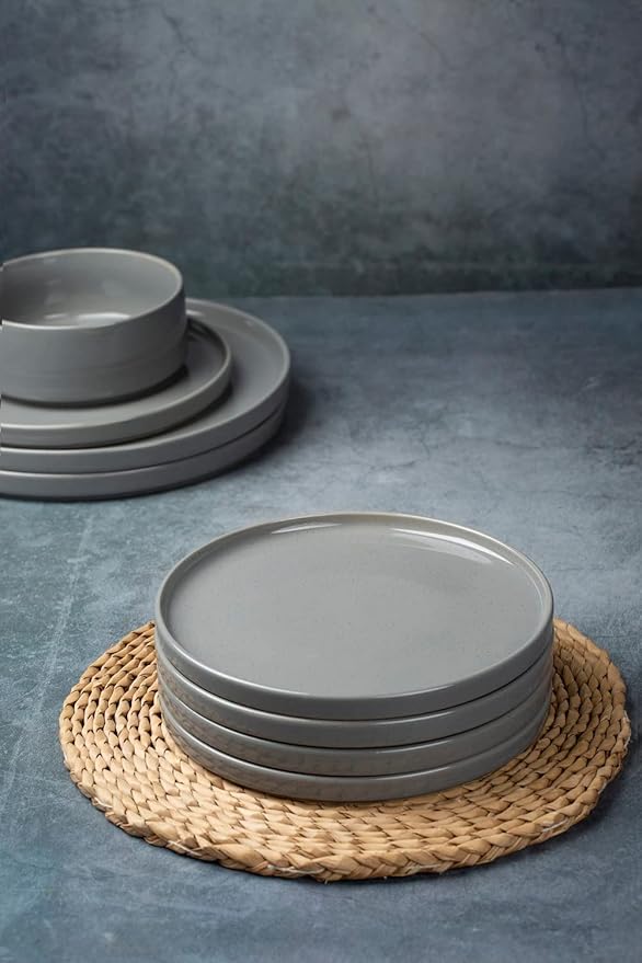 famiware Nebula 6 Pieces Salad Plates Set, 8 inch Dessert Plates, Scratch Resistant, Stoneware Dinnerware, Kitchen Modern Rustic Serving Dishes, Deep Gray