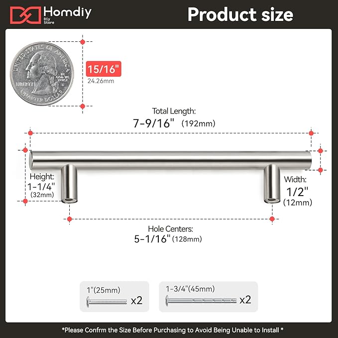 homdiy 30 Pack | Cabinet Handles Brushed Nickel Round Bar Cabinet Pulls 5in Hole Center HD201SN Stainless Steel Drawer Pulls Kitchen Cabinet Handles Cupboard Handles 20 Pack
